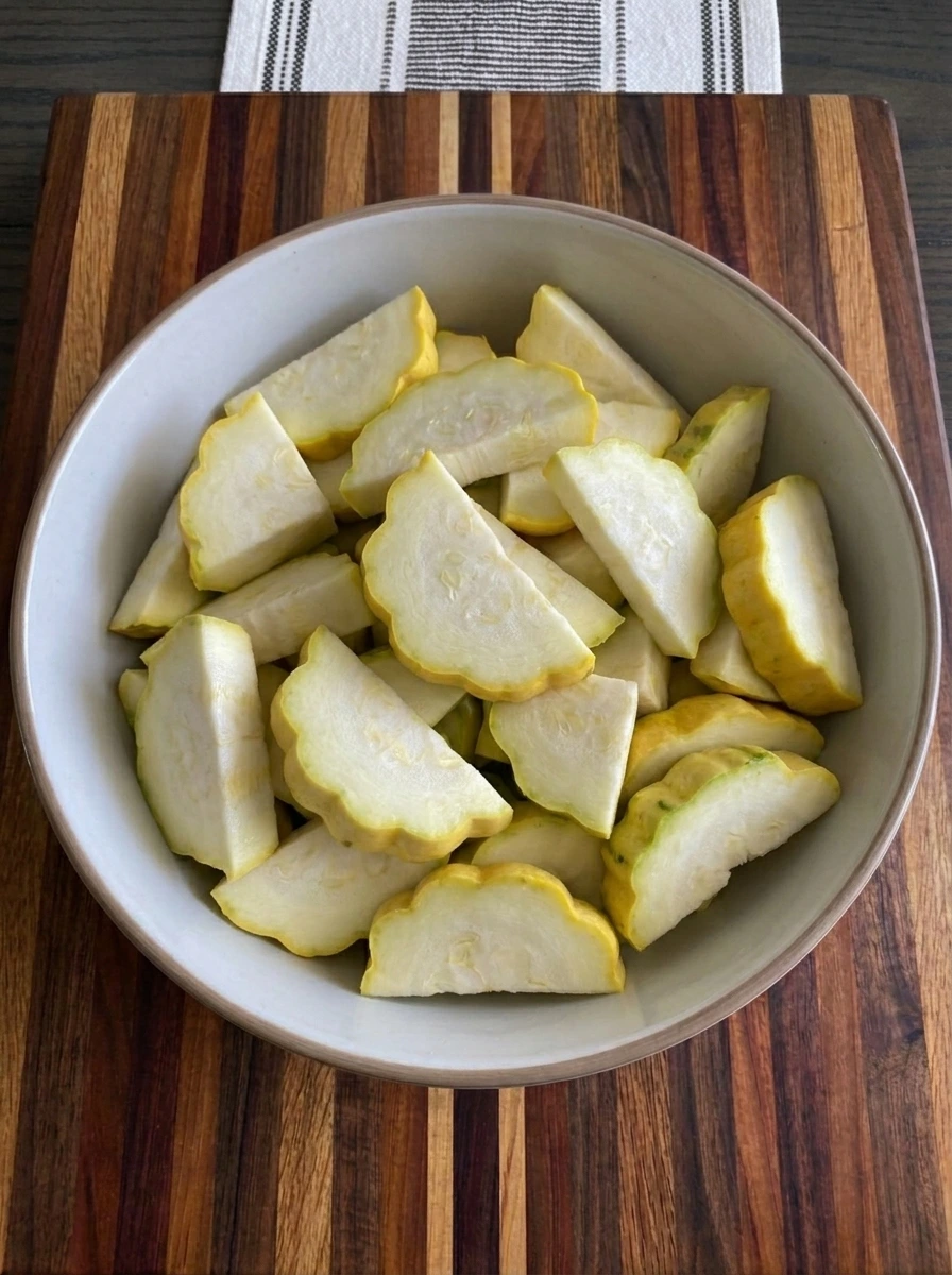 Sliced patty pan squash wedges for Air Fryer Patty Pan Squash