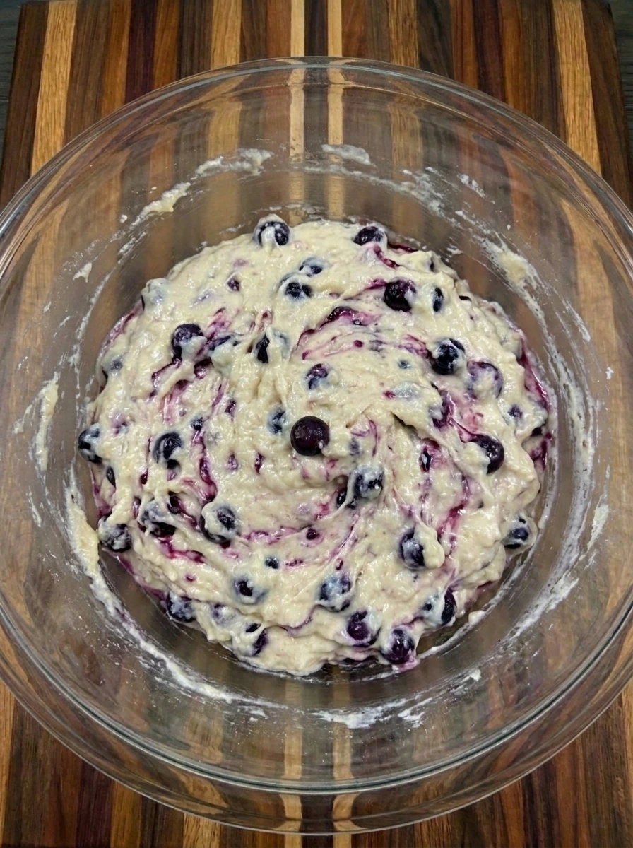 Huckleberries folded into Bakery Style Huckleberry Muffins batter