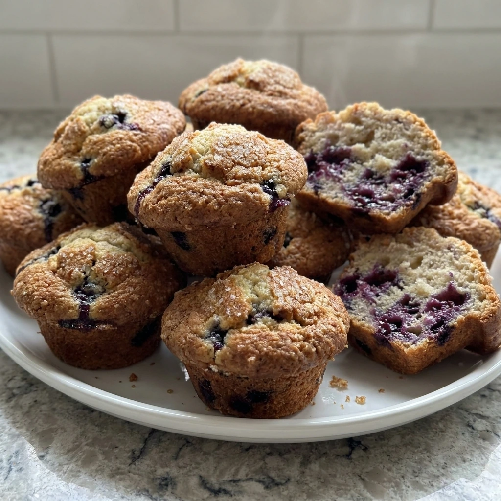 Bakery Style Huckleberry Muffins with golden tops and juicy berries