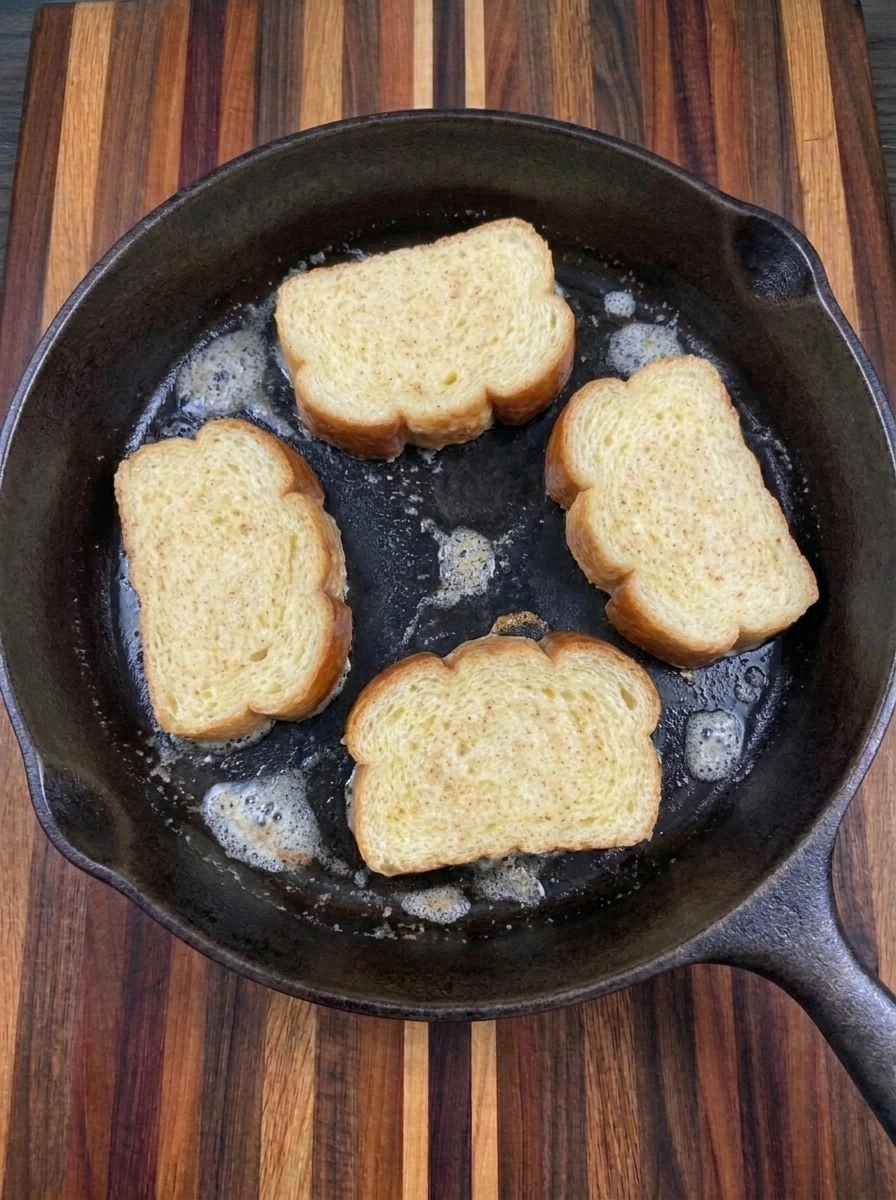 Banana French Toast browning in skillet