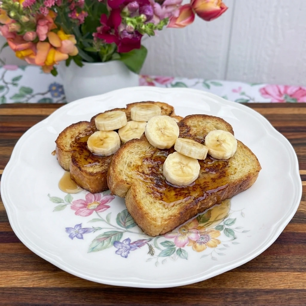 Single serving of Banana French Toast with syrup