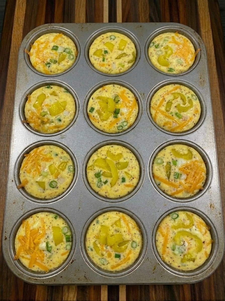 Baked Banana Pepper Egg Bites in muffin tin