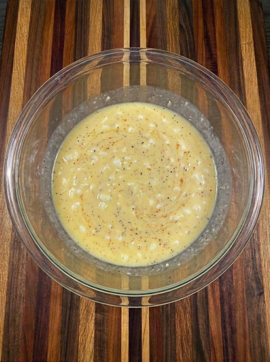 Whisked egg mixture for Banana Pepper Egg Bites