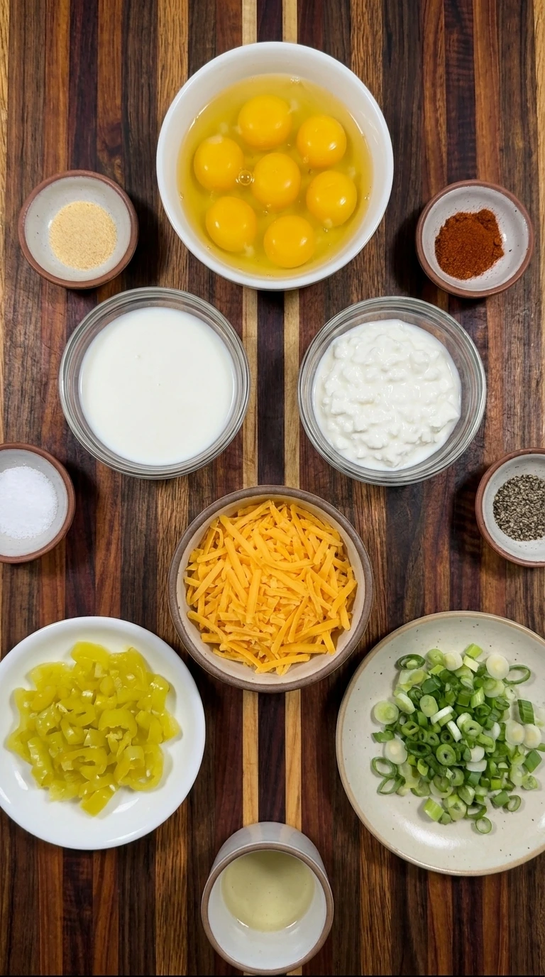 Ingredients for Banana Pepper Egg Bites in separate small containers