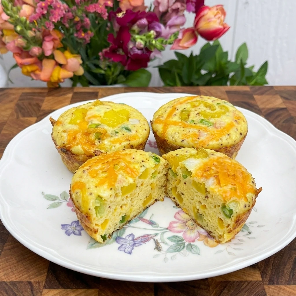 Served Banana Pepper Egg Bites with one cut open
