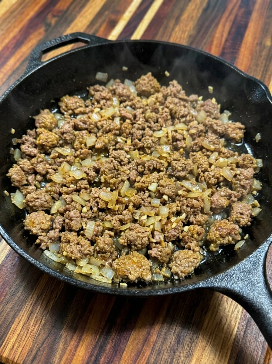 browned beef onion and garlic for banana pepper recipe