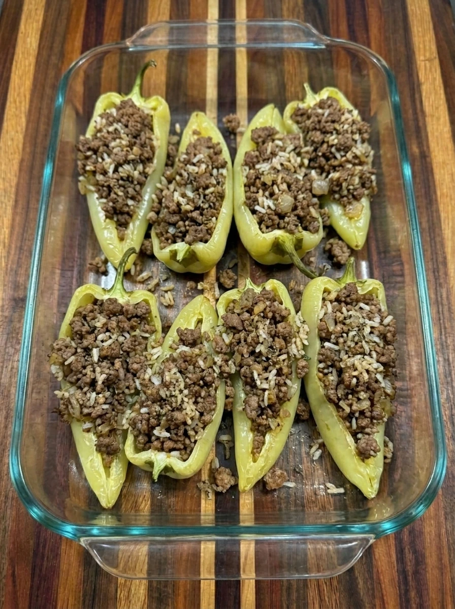 banana peppers filled with beef and rice mixture