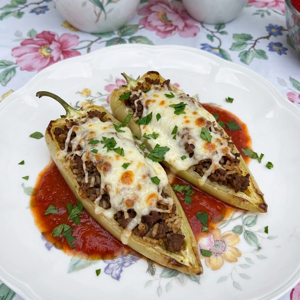 single serving of banana pepper recipe on a white plate