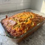 Cheesy Banana Pepper Cornbread baked golden with melted cheddar and banana peppers
