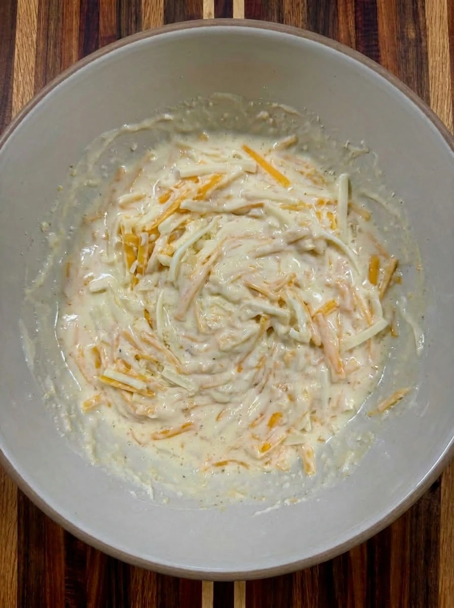Creamy cheese filling for Cheesy Zucchini Casserole