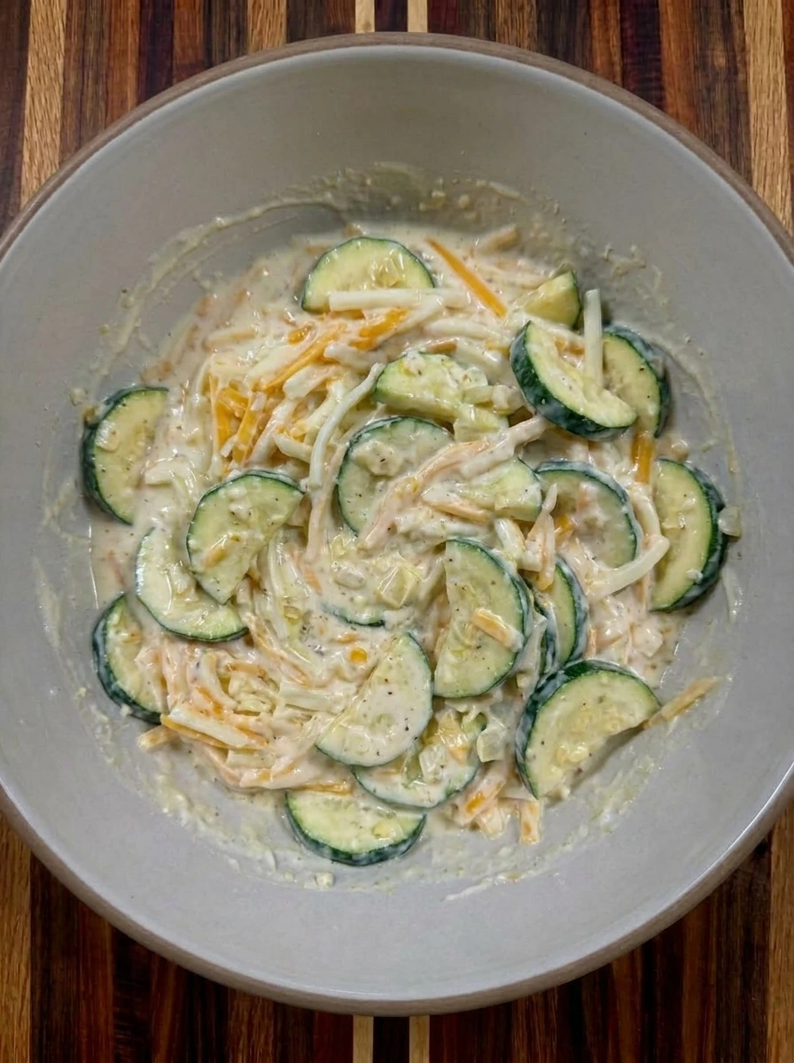 Zucchini folded into creamy cheese mixture