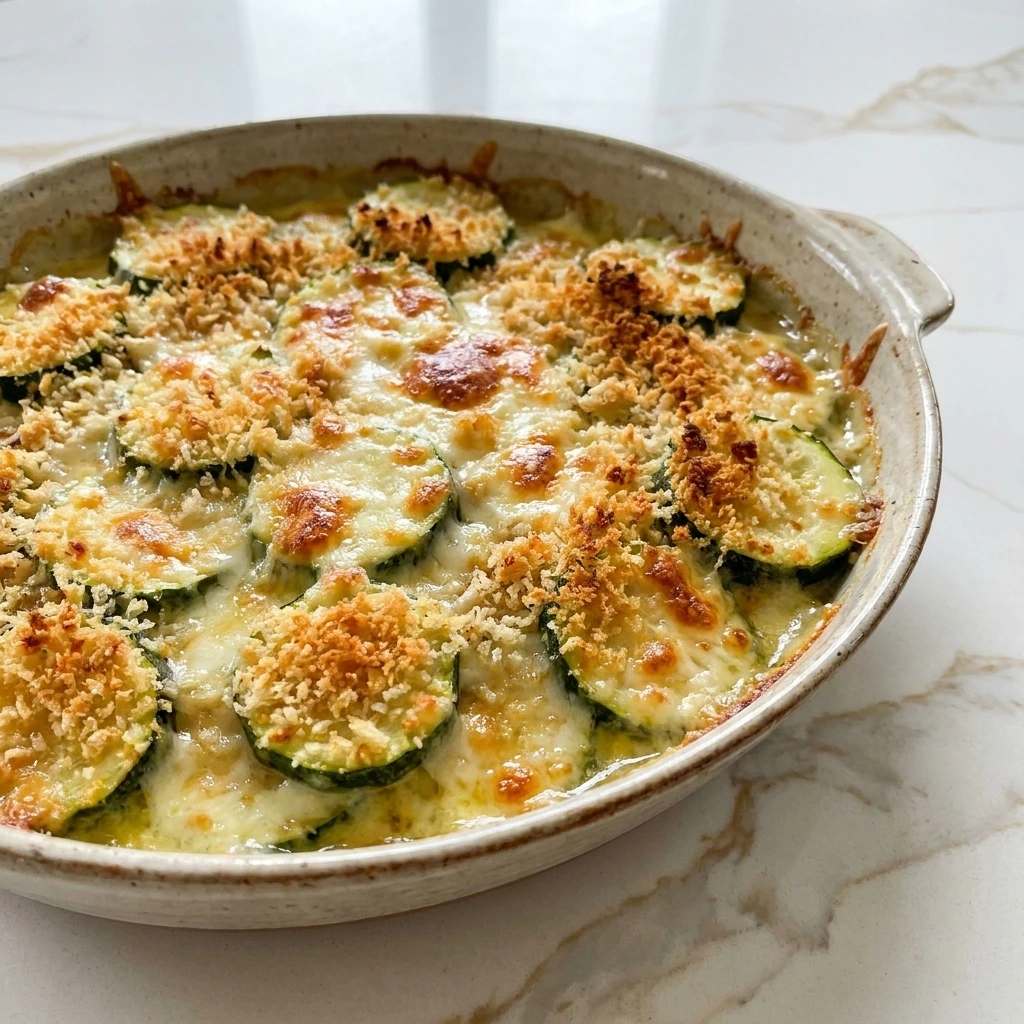 Cheesy Zucchini Casserole with golden melted cheese and tender zucchini