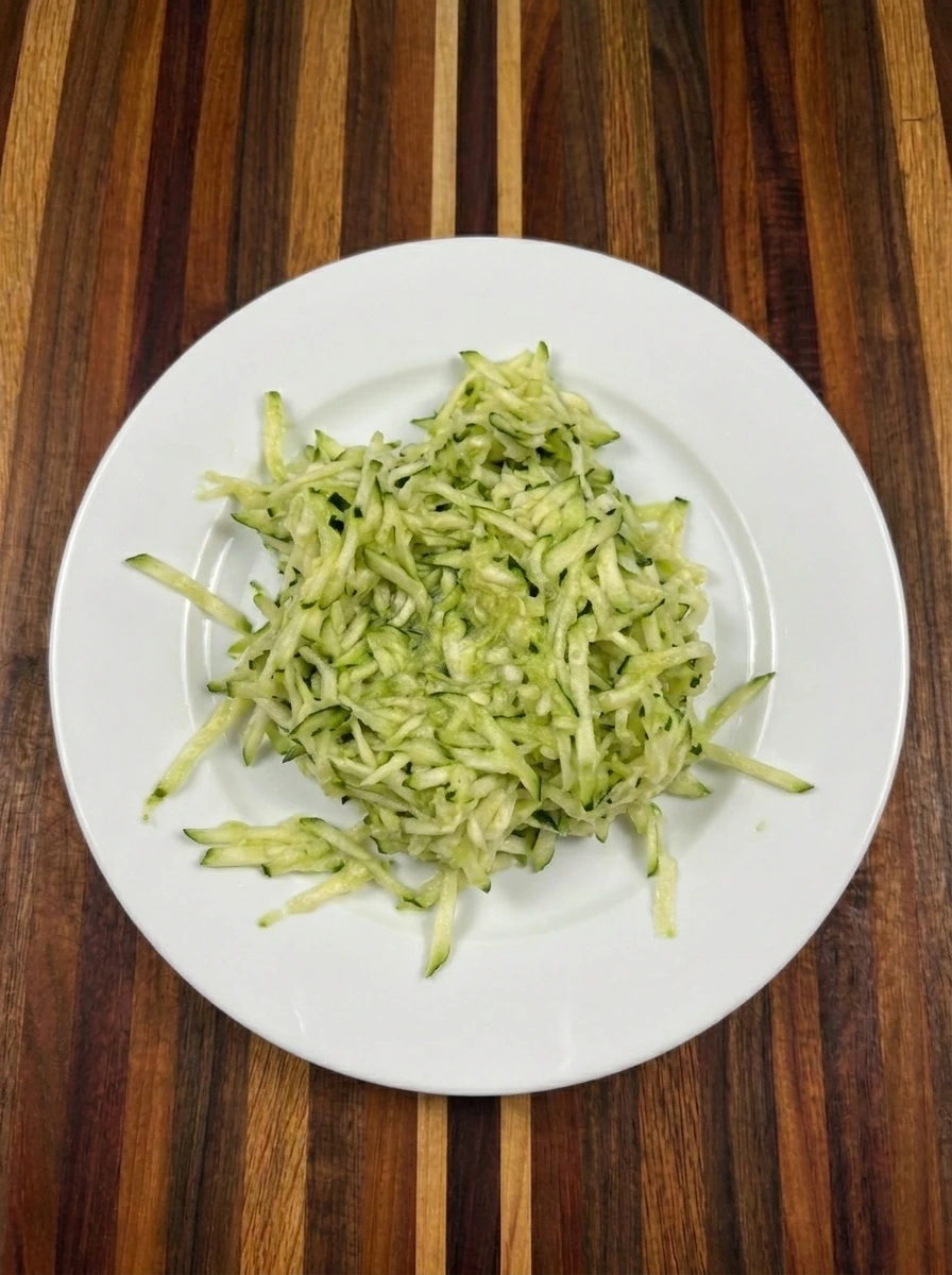 Grated zucchini squeezed for Chocolate Chip Zucchini Muffins