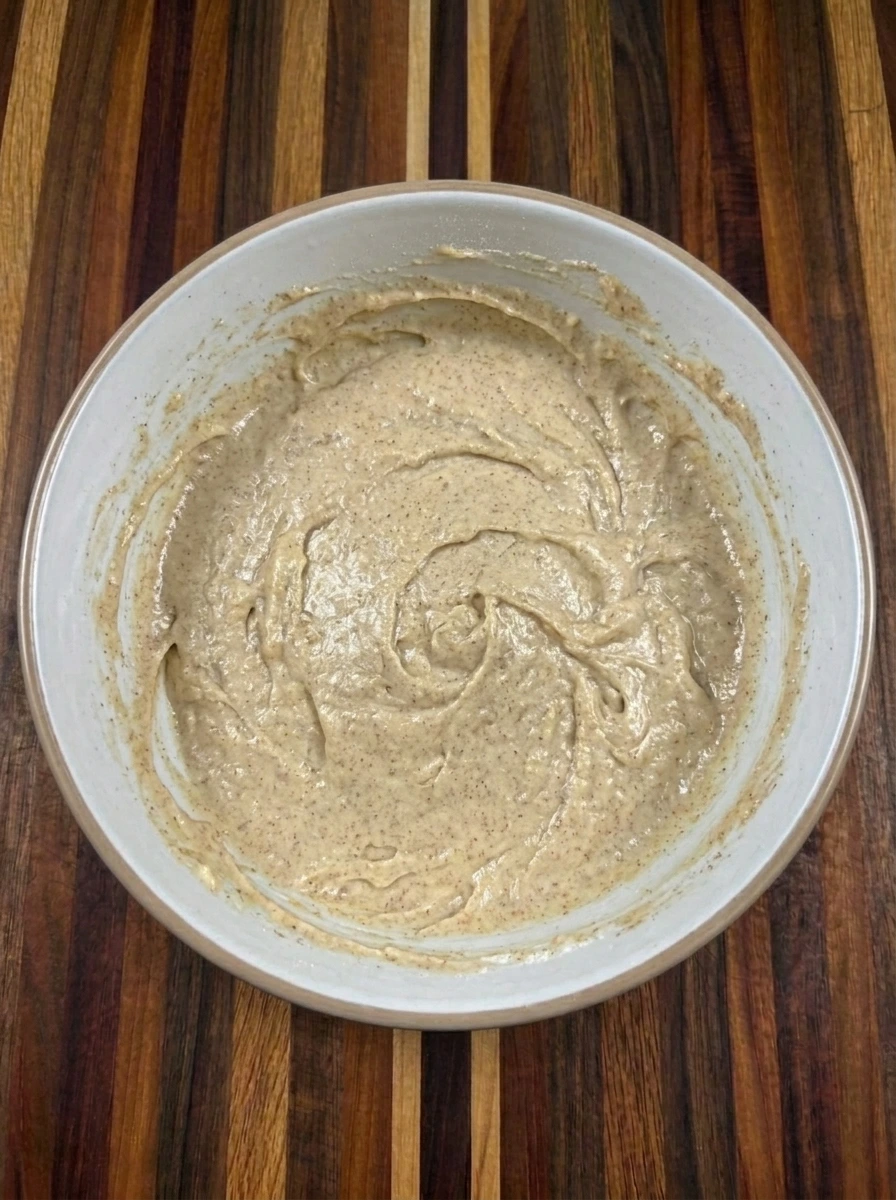 Thick batter mixed for Chocolate Chip Zucchini Muffins
