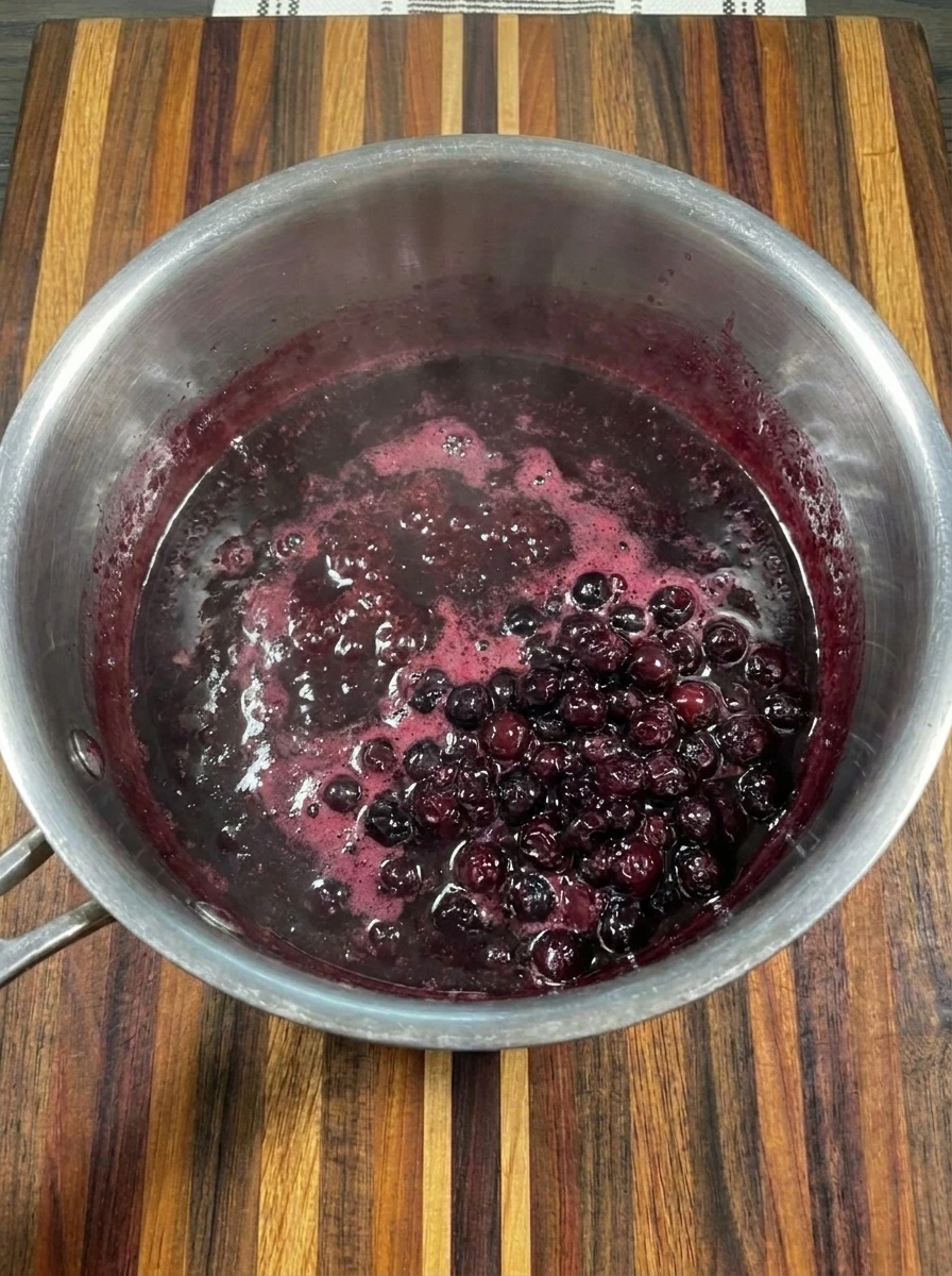 Huckleberry sauce cooked for Creamy Huckleberry Cheesecake
