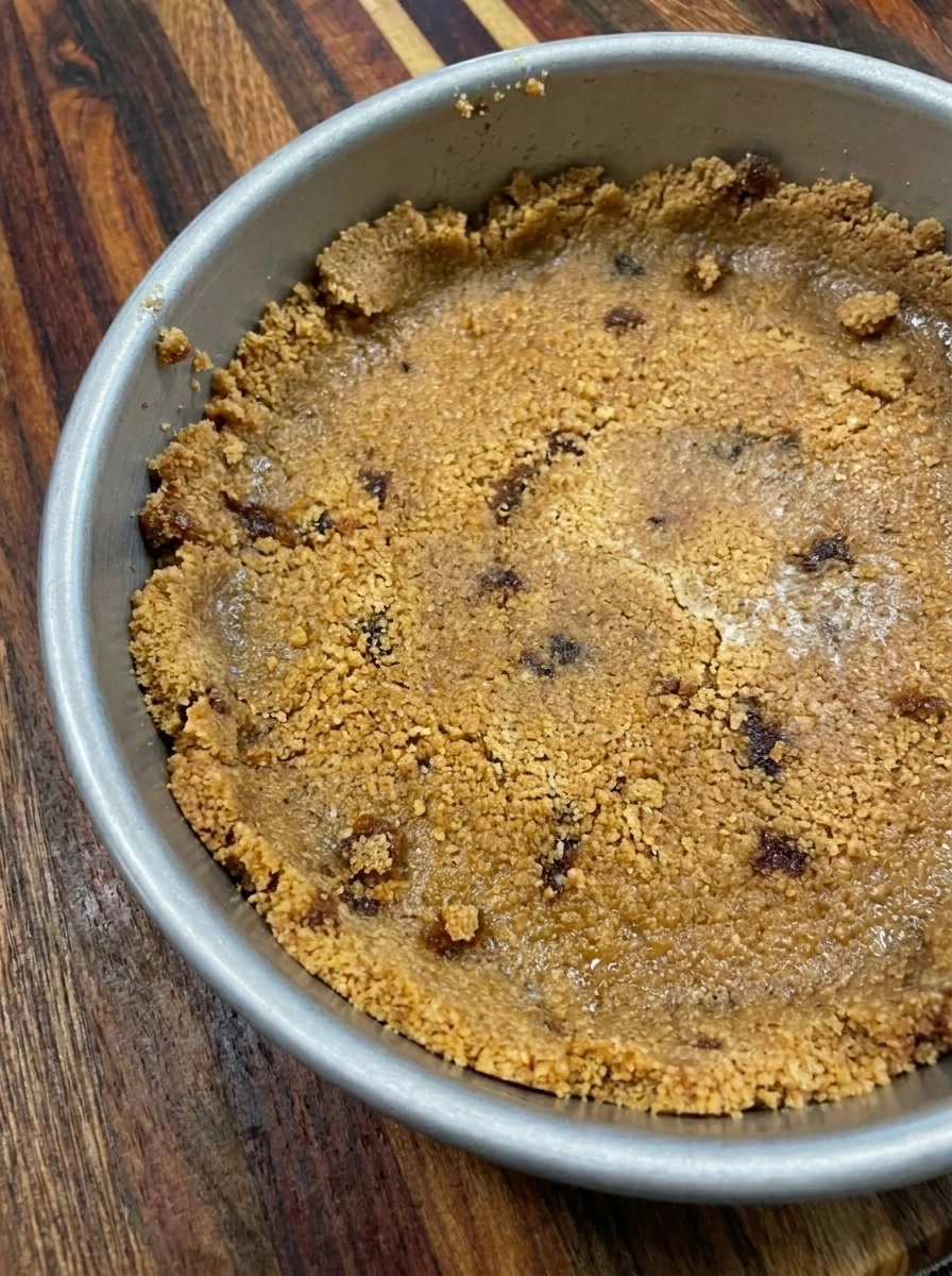 Graham cracker crust pressed into pan for Creamy Huckleberry Cheesecake