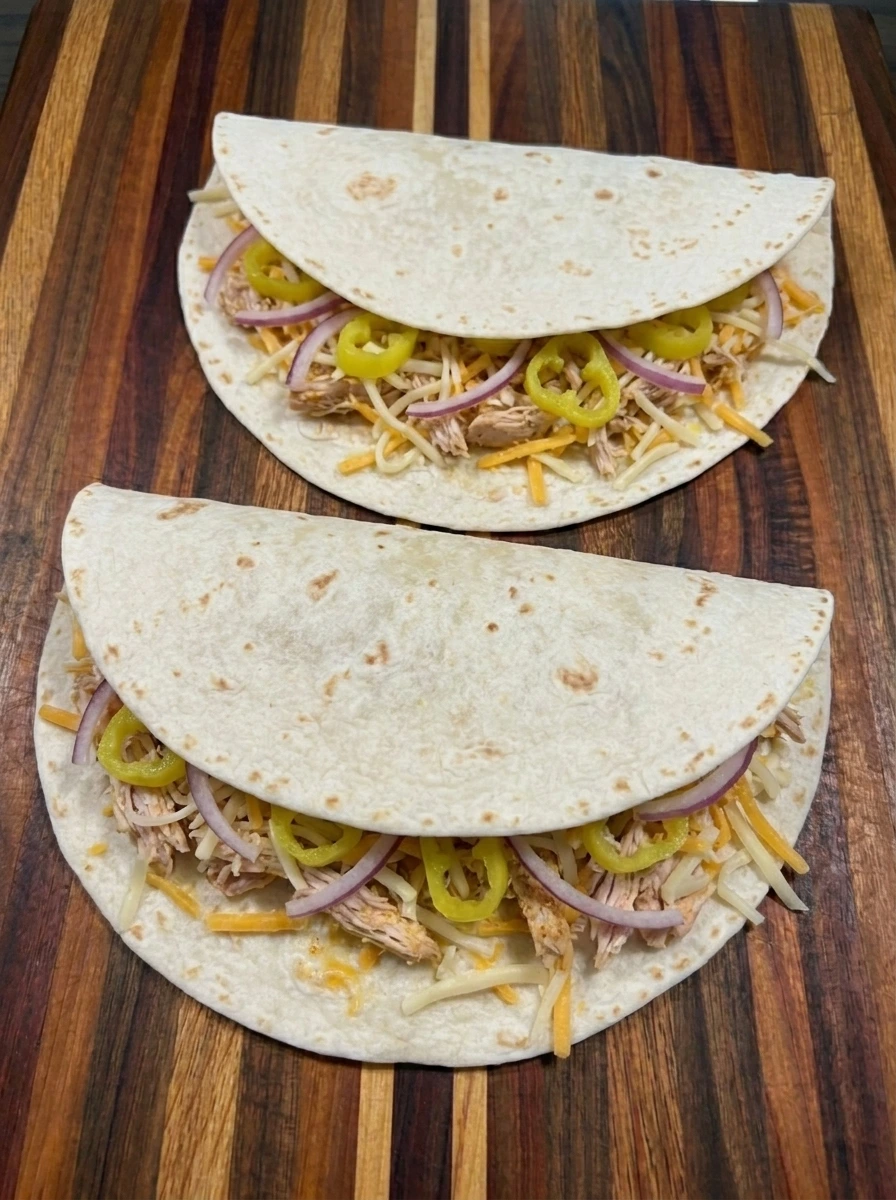 Layered Crispy Banana Pepper Quesadillas before cooking