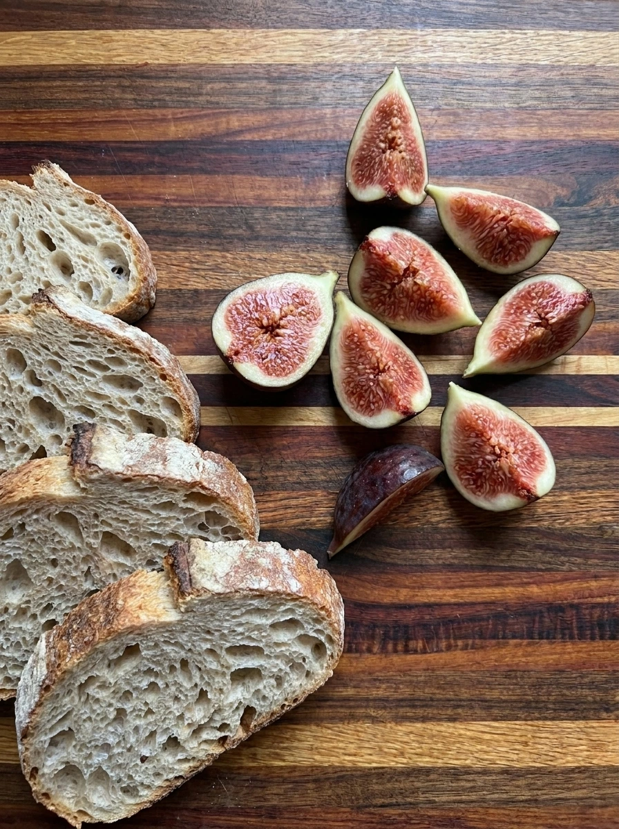 Fresh figs sliced into wedges with sourdough bread for Fig Breakfast Toast