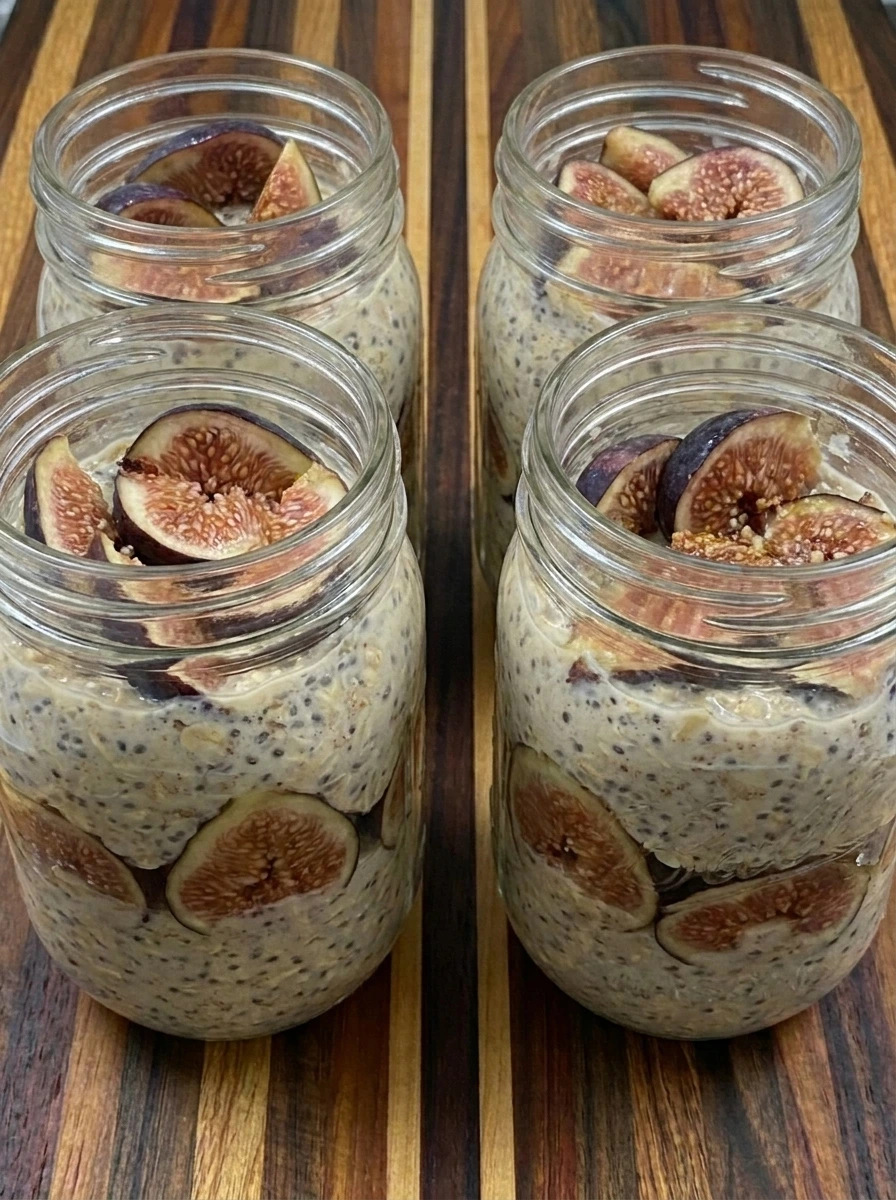 Fig Overnight Oats layered in jars with fresh figs
