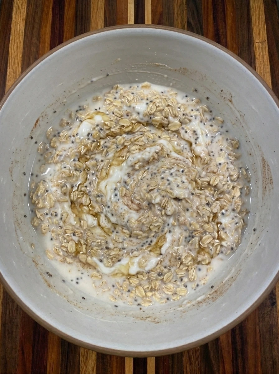 Creamy oat base mixed for Fig Overnight Oats