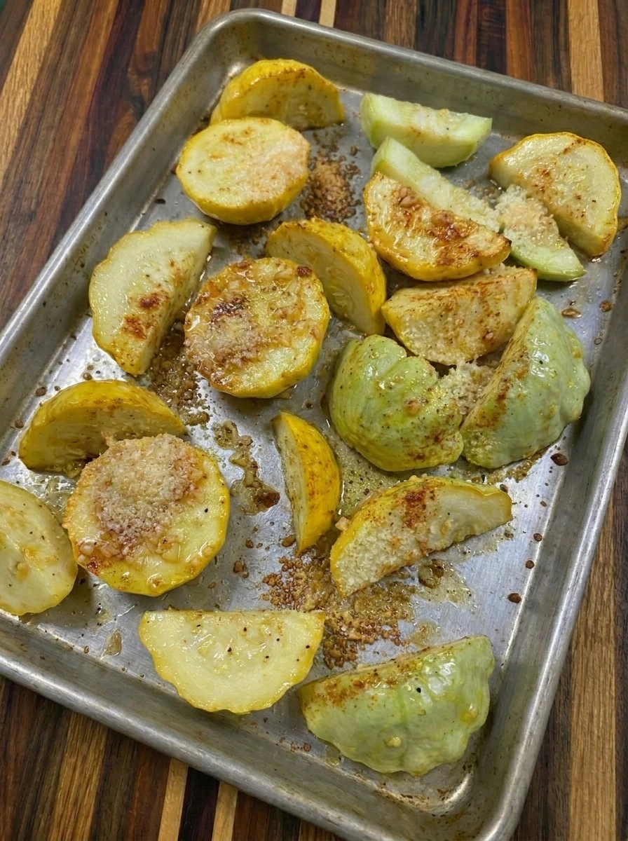 Roasted patty pan squash with browned garlic butter edges