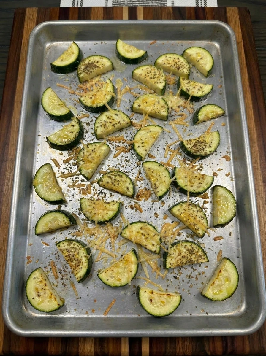 Roasted Garlic Parmesan Roasted Zucchini on a sheet pan