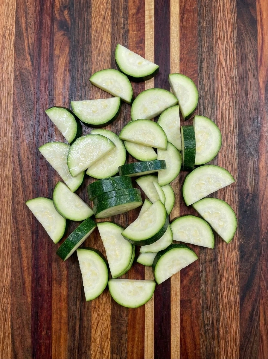 Sliced zucchini for Garlic Parmesan Roasted Zucchini