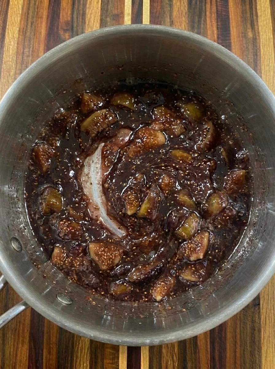Mashed figs thickening into Homemade Fig Jam