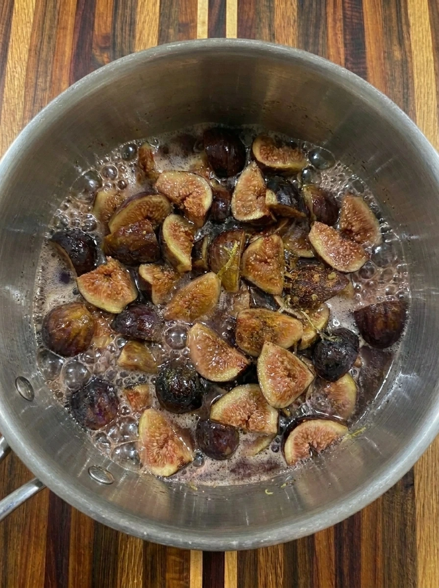 Homemade Fig Jam simmering with softened figs