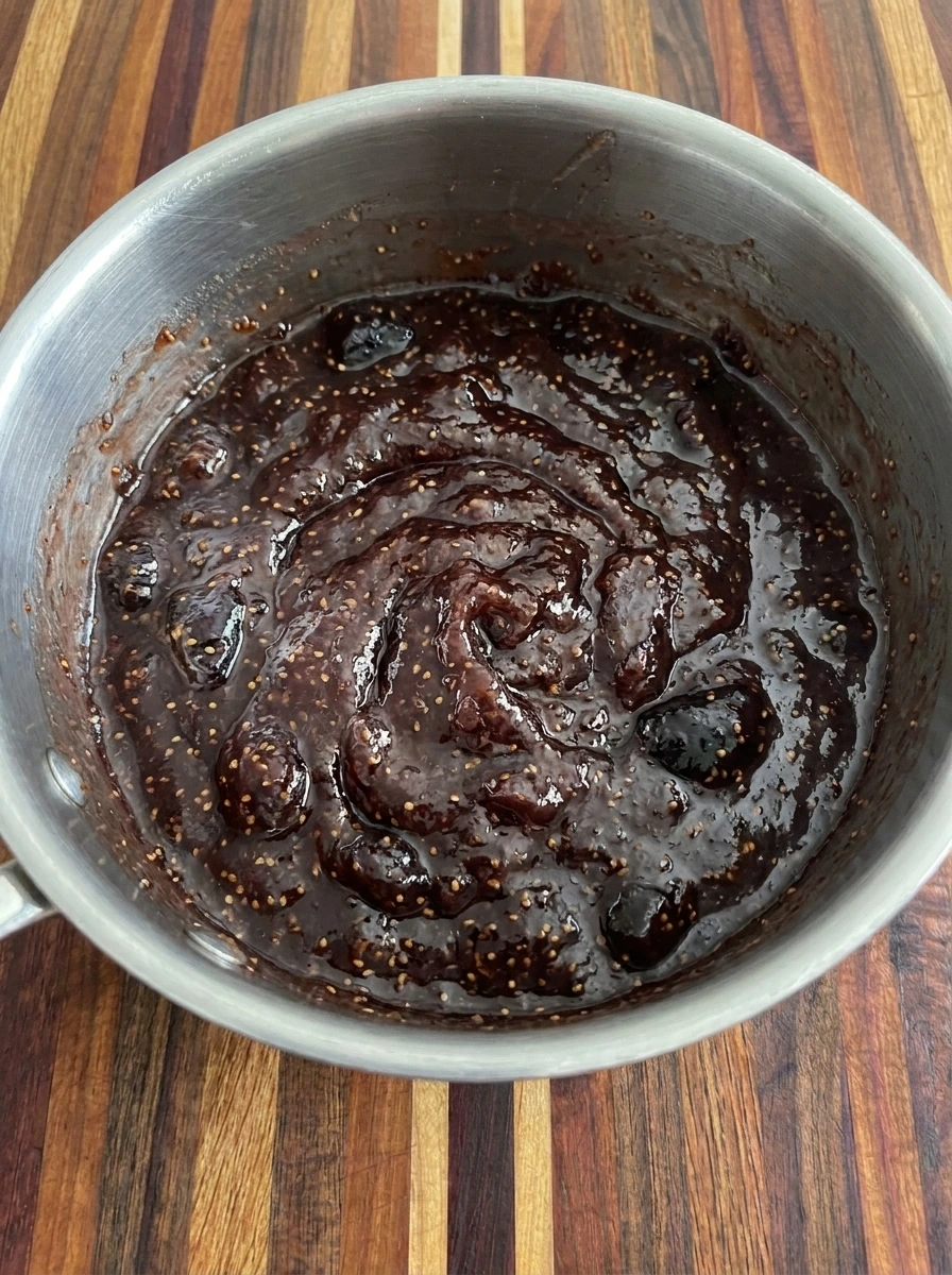 Thick glossy Homemade Fig Jam in saucepan