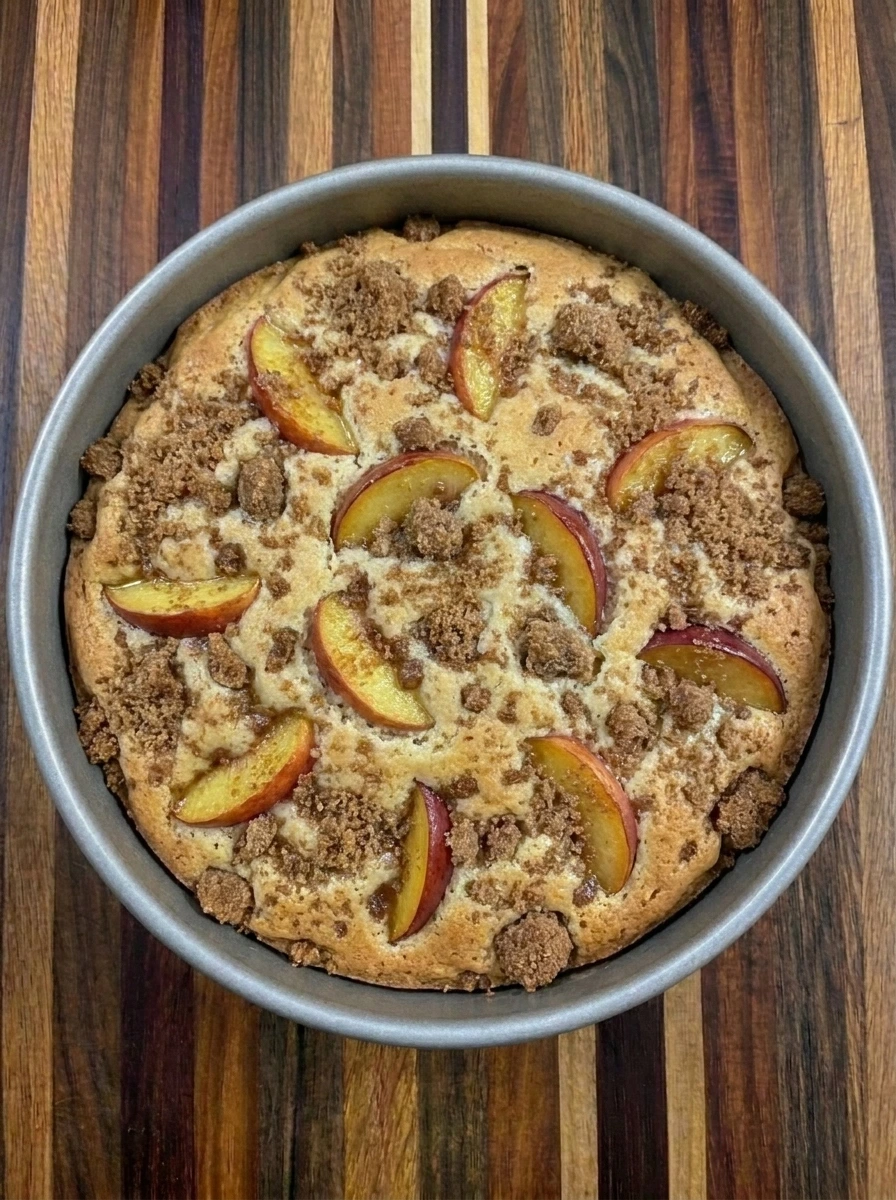 Baked Nectarine Coffee Cake with golden crumb topping