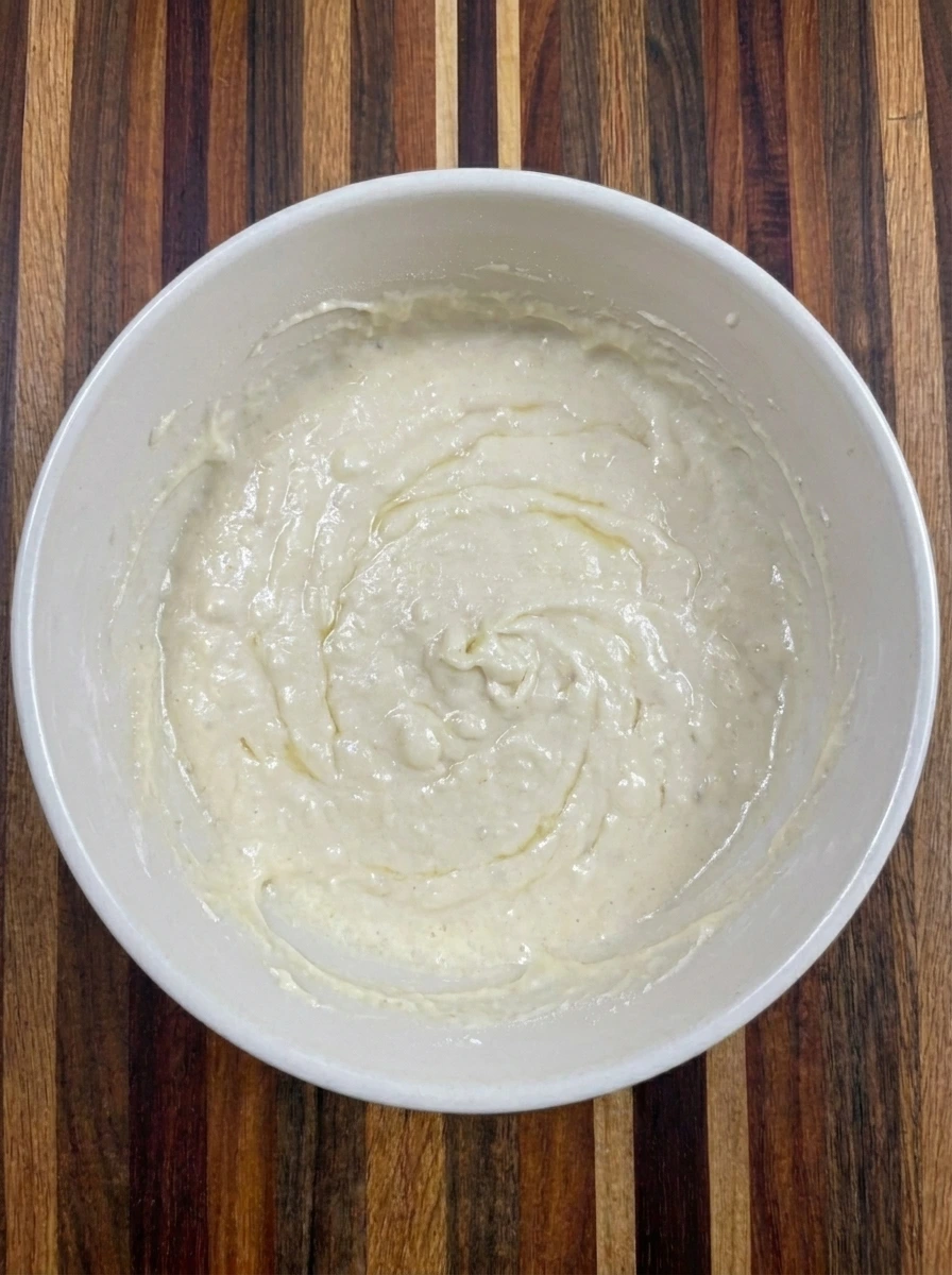 Thick batter for Nectarine Coffee Cake in a mixing bowl