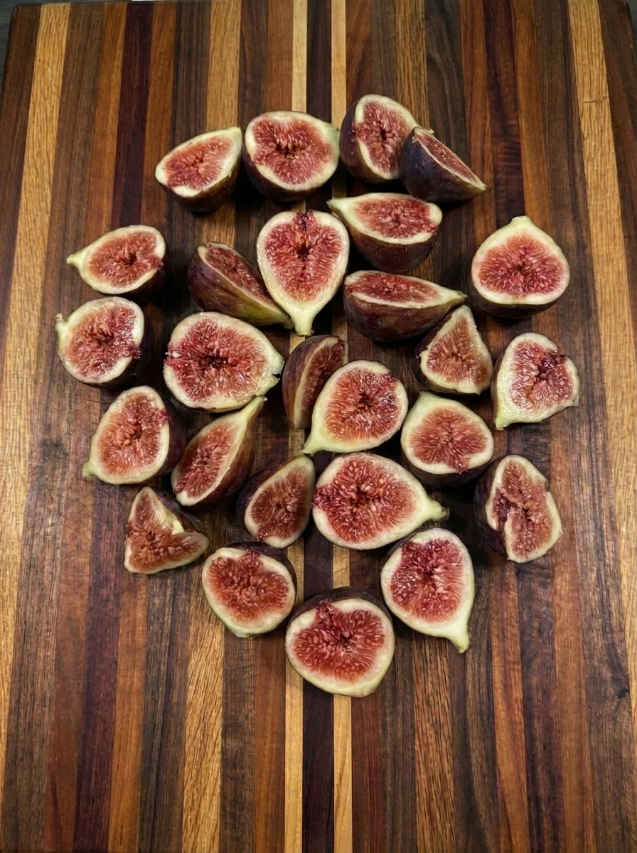 Fresh figs trimmed and halved for Old Fashioned Fig Preserves