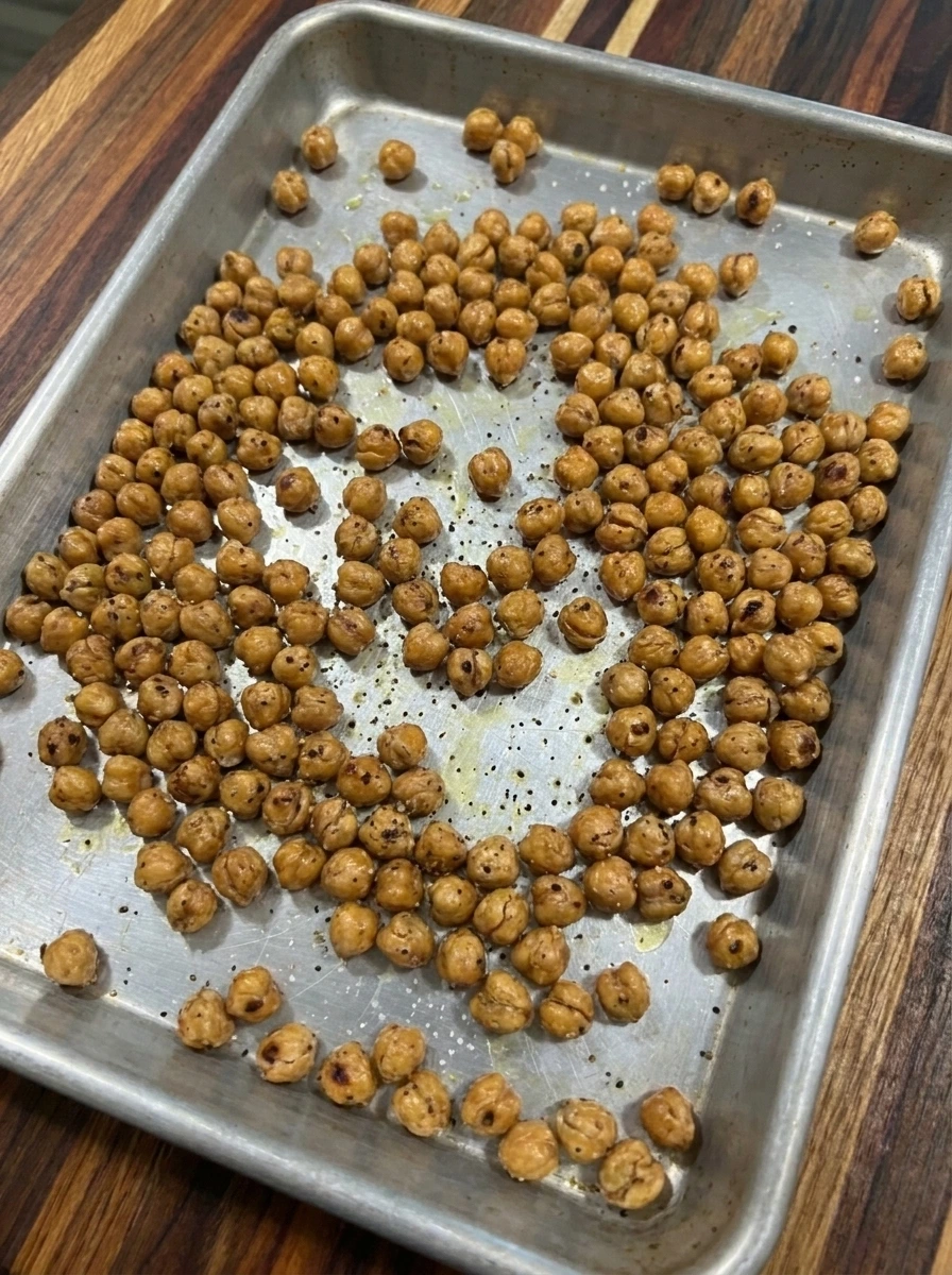 Golden roasted chickpeas for Peach Quinoa Bowl