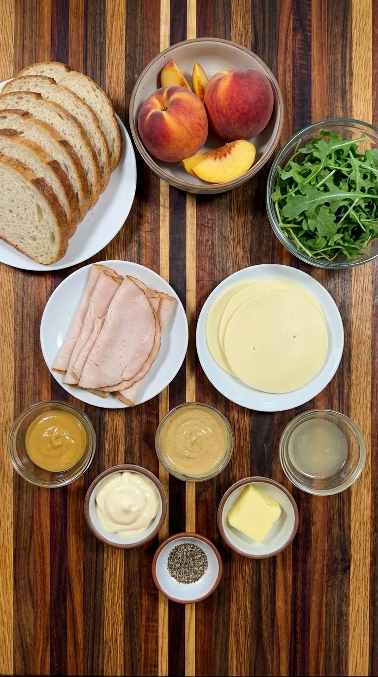 Ingredients for Peach Turkey Sandwich arranged in separate containers