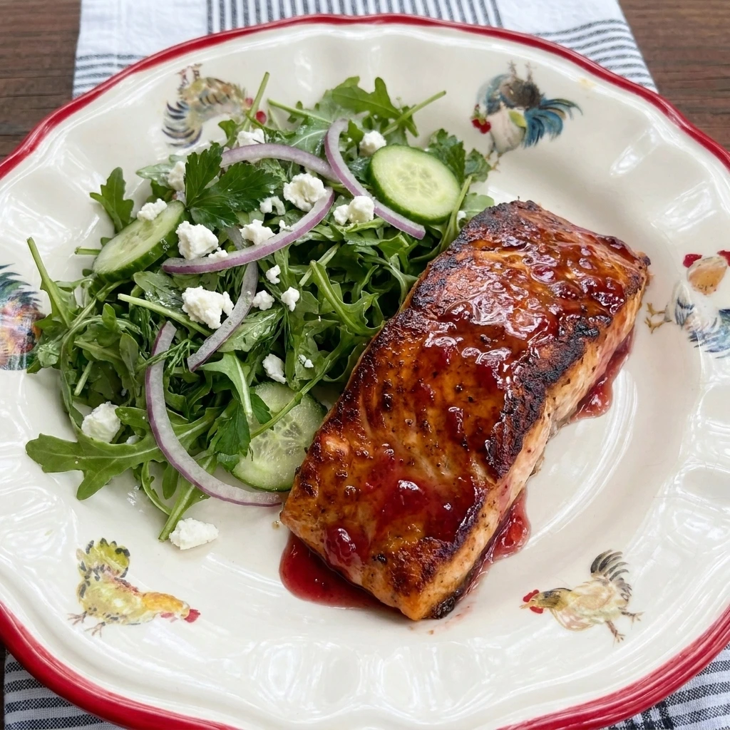 Raspberry Salmon with Herb Salad