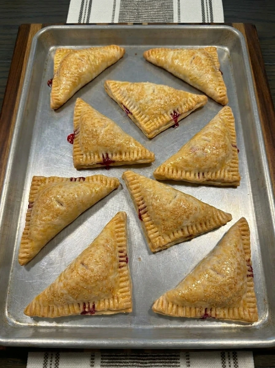 Baked Raspberry Turnovers on a tray