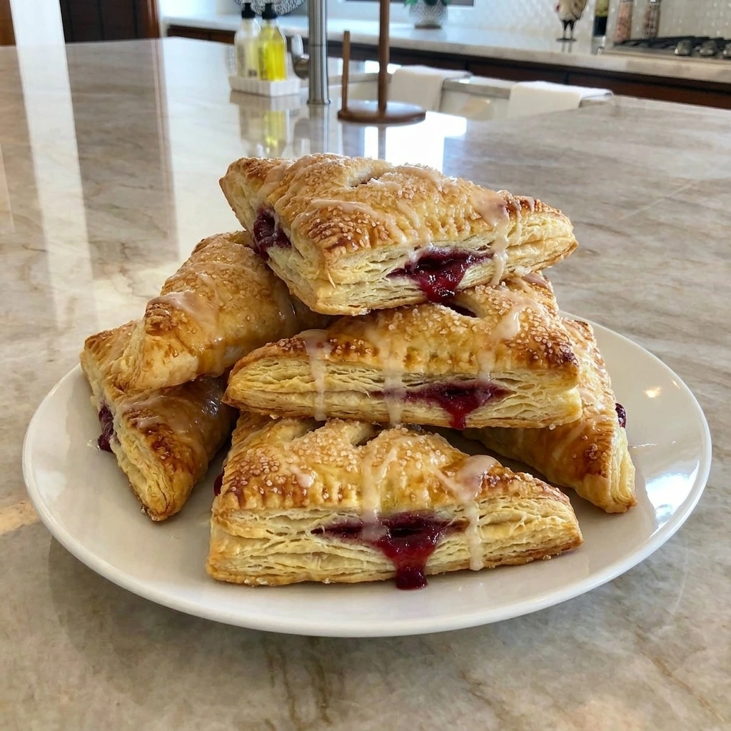 Golden Raspberry Turnovers with flaky pastry and raspberry filling