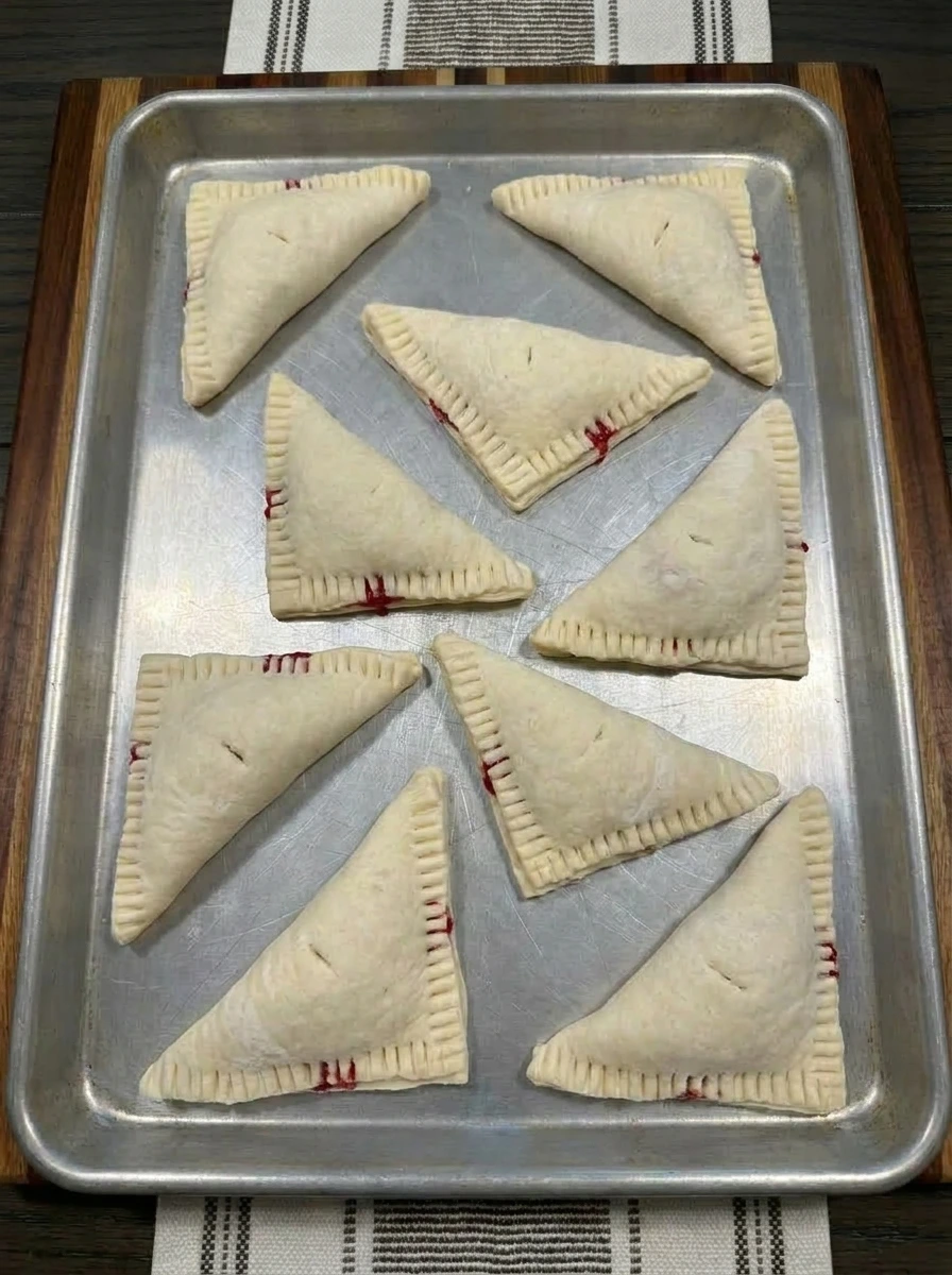 Folded and sealed Raspberry Turnovers before baking