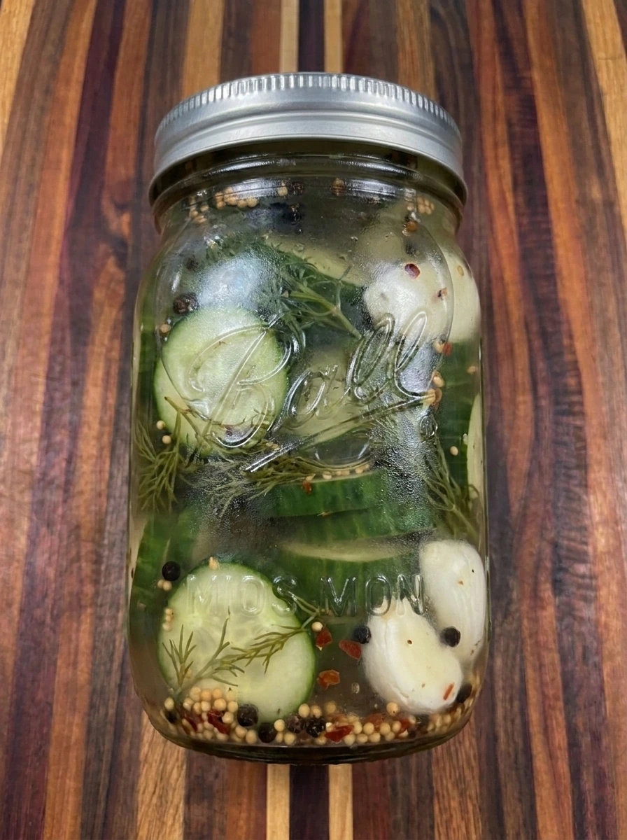 chilled refrigerator pickles in brine