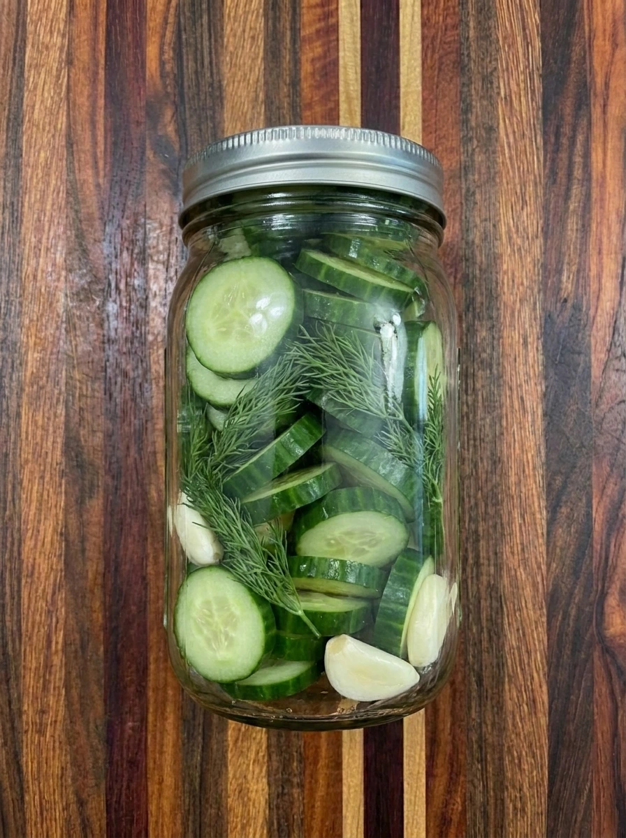 cucumbers packed with dill and garlic for refrigerator pickles