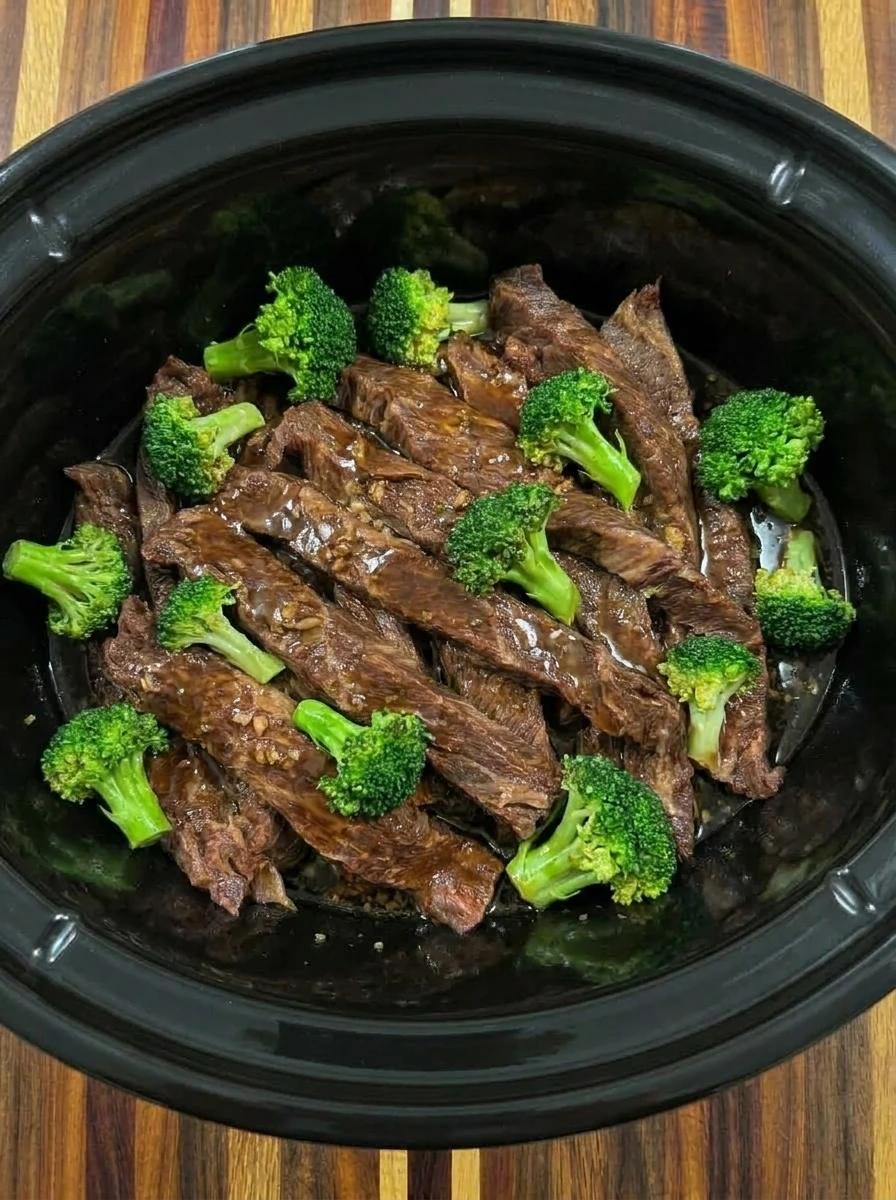 Broccoli added to saucy beef