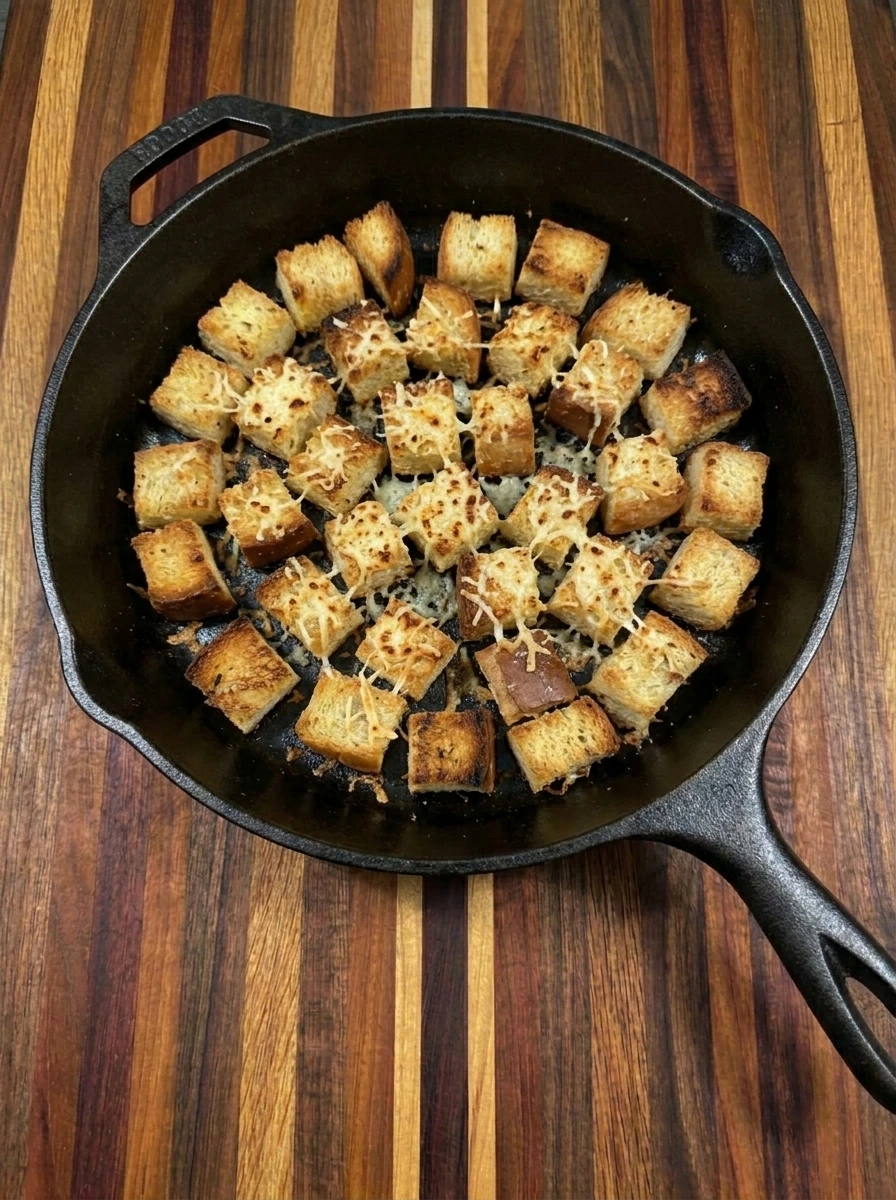 Golden parmesan croutons for Tomato Basil Soup