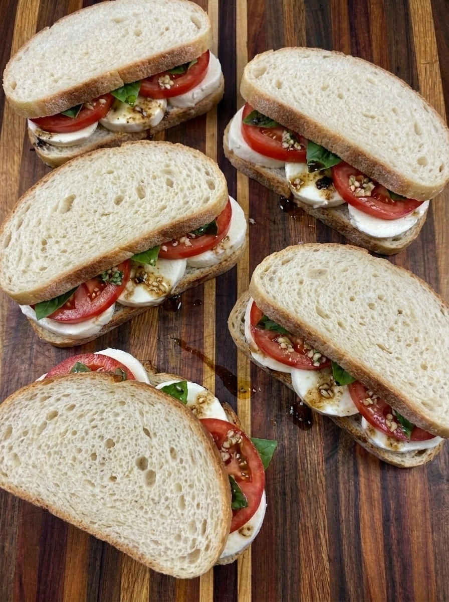 Layered Tomato Mozzarella Sandwiches before toasting
