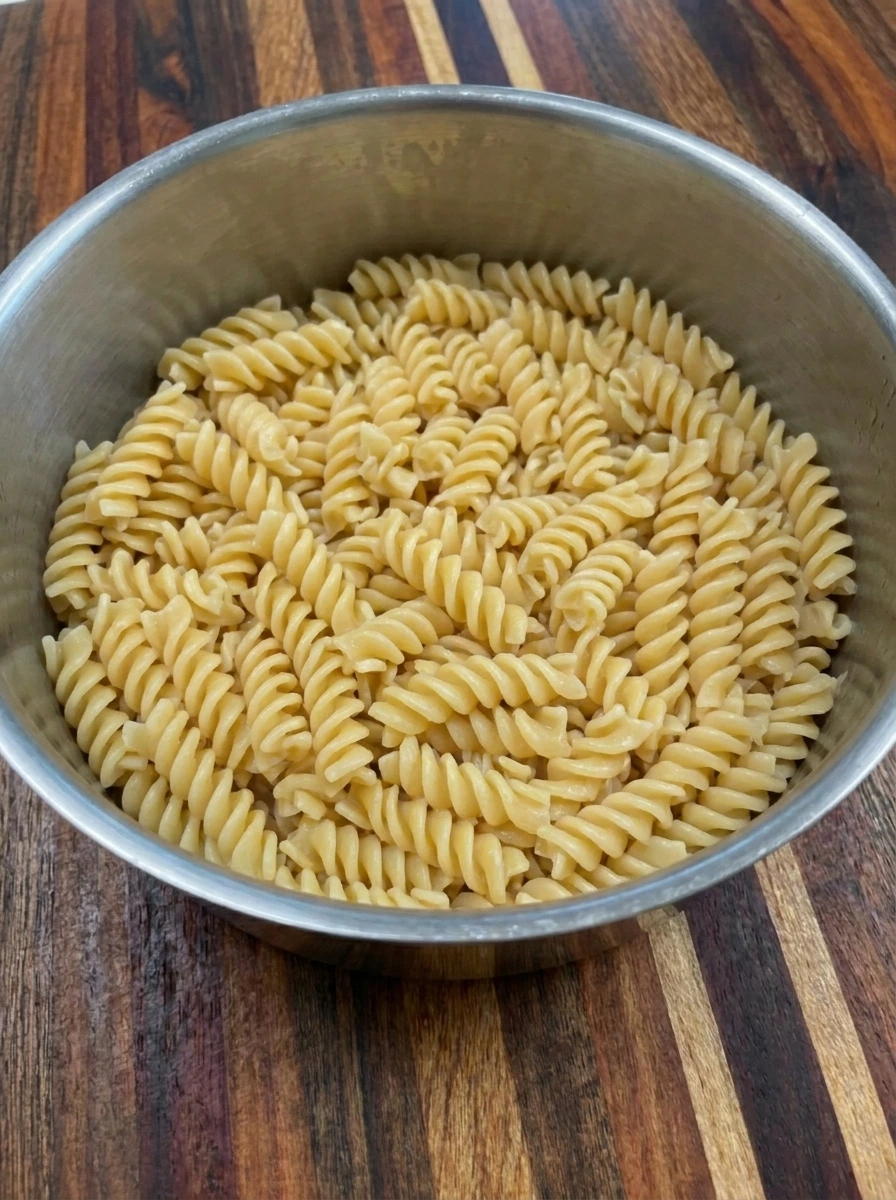 Cooked rotini pasta for Tomato Pasta Salad