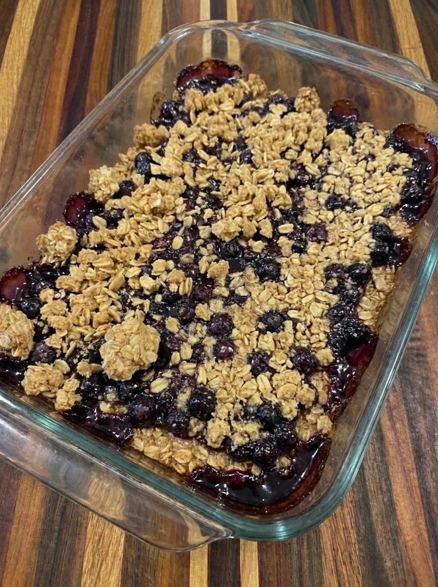 Baked Wild Huckleberry Crumble Bars with bubbling berry filling