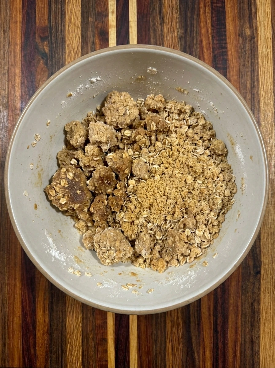Oat crumble mixed for Wild Huckleberry Crumble Bars