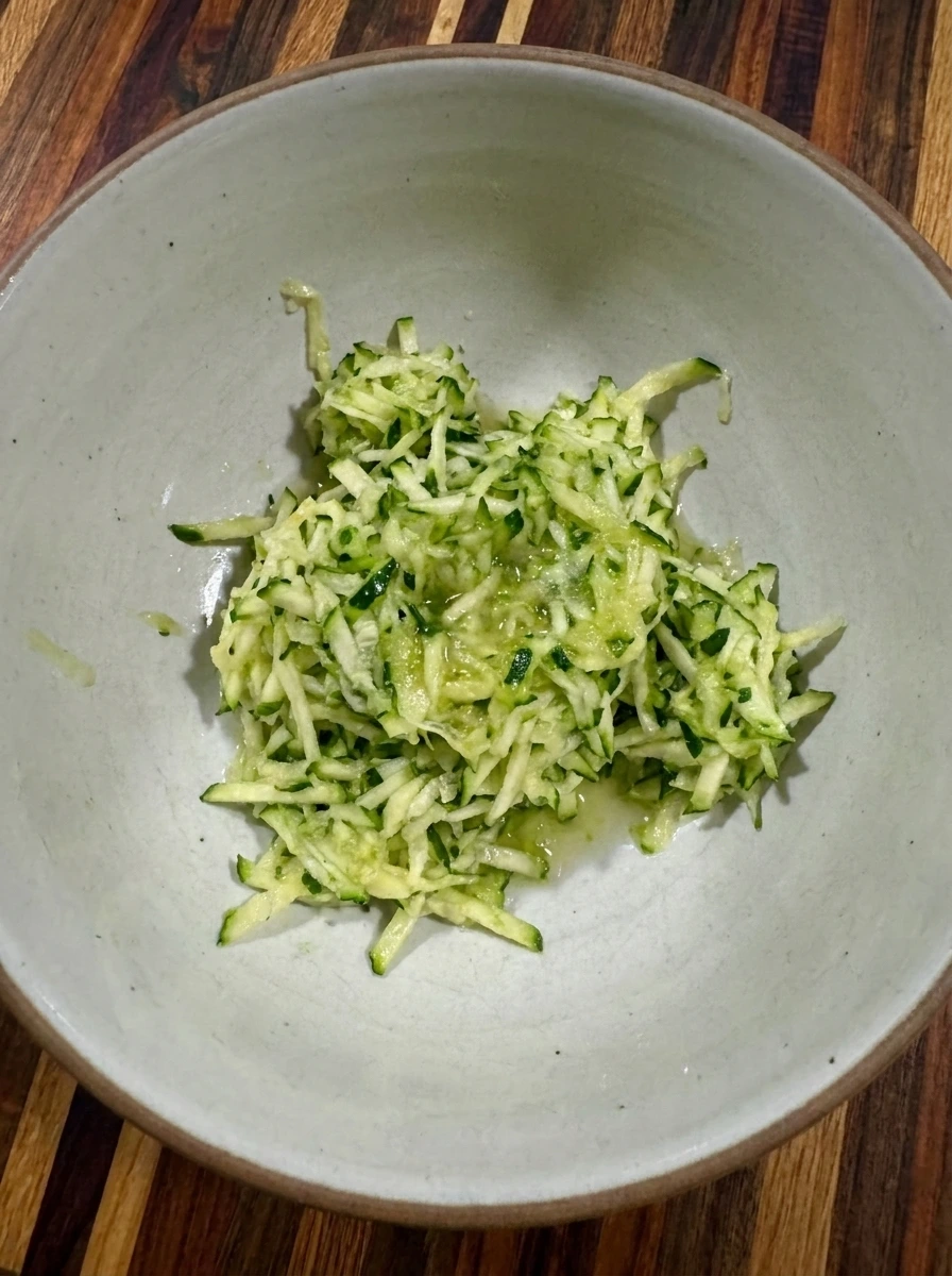 Grated zucchini in a bowl for homemade Zucchini Bread