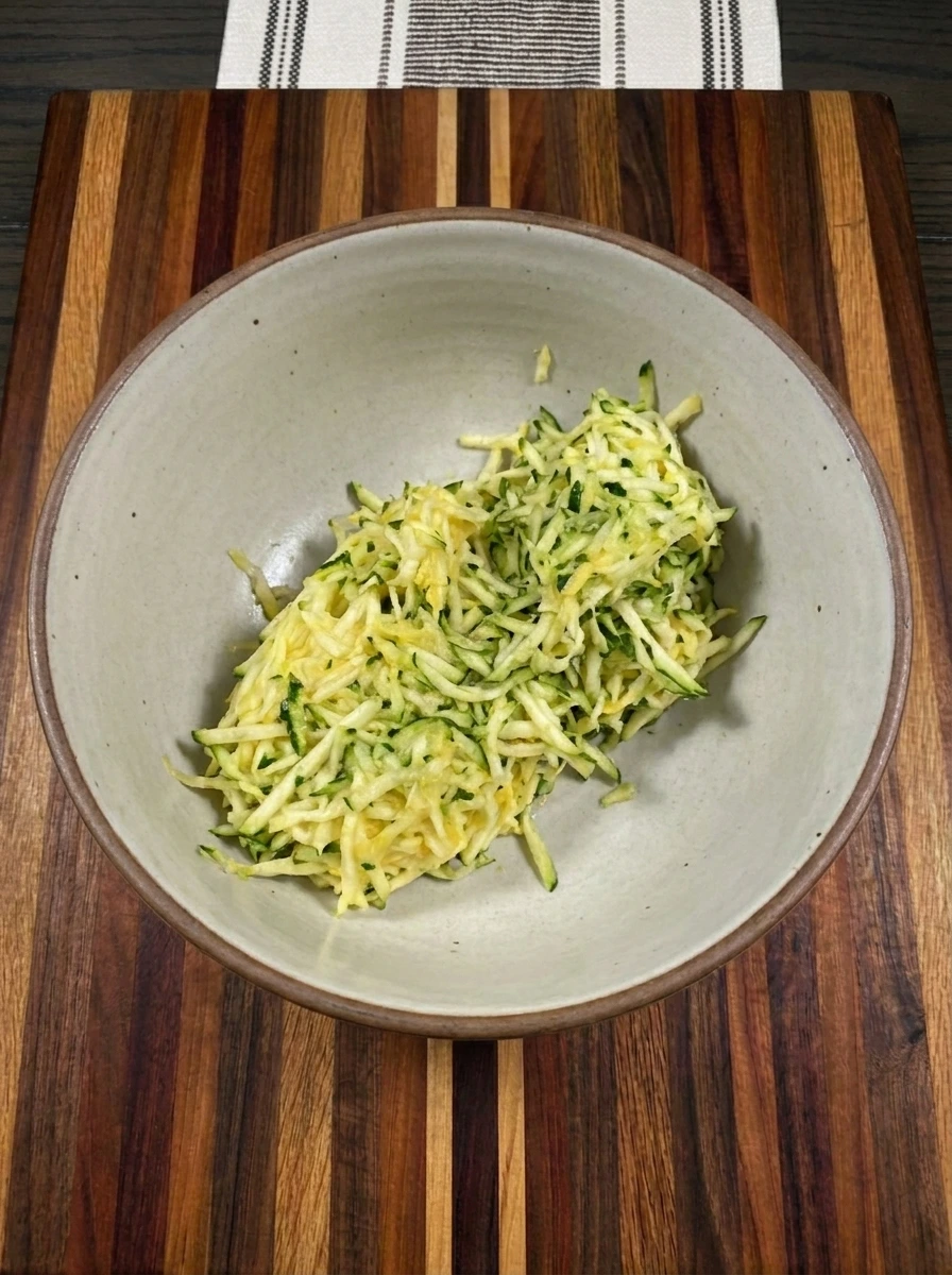 Grated zucchini squeezed for Zucchini Egg Bites