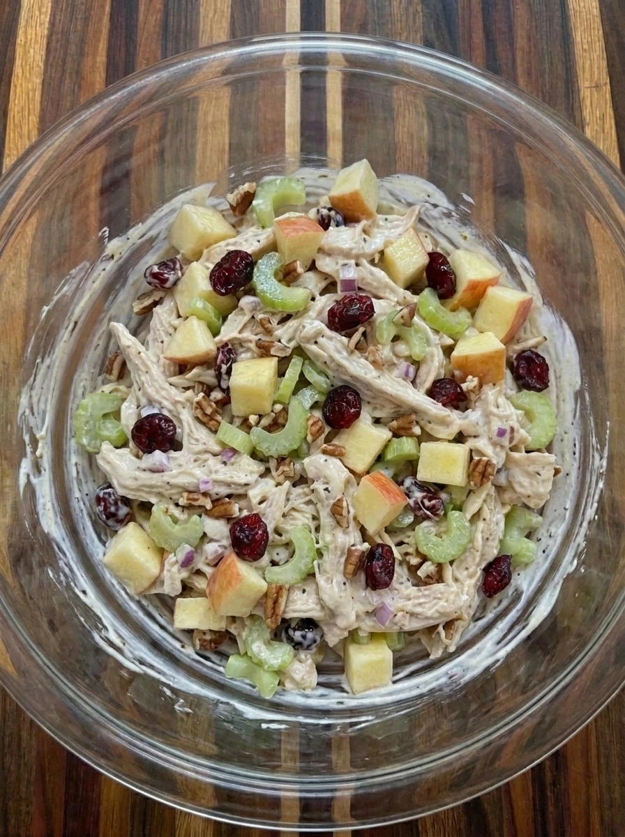 Chilled Apple Chicken Salad with thick creamy dressing and crisp apples